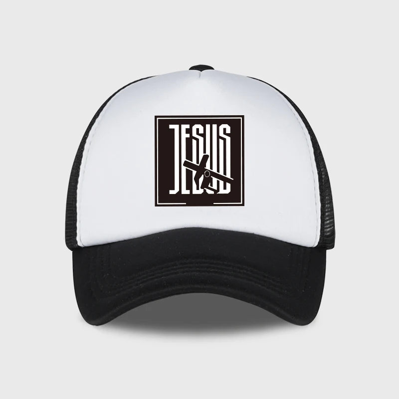 Jesus Cross-Print Mesh Trucker Hat | Unisex Christian Cap