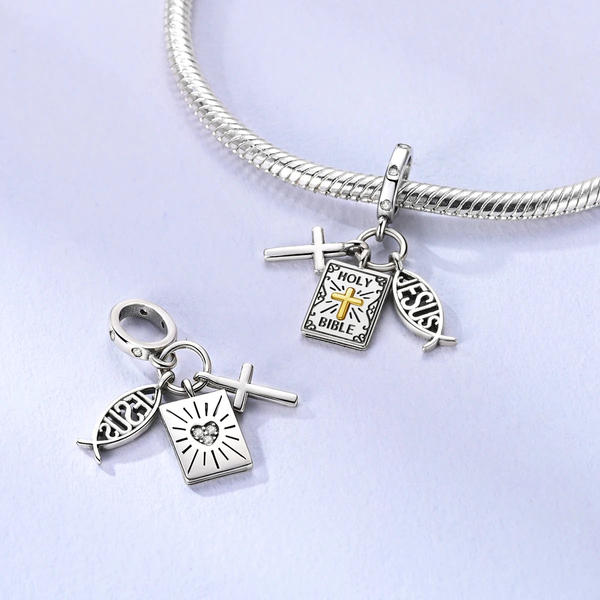 925 Silver Bible Cross Jesus Charm Pendant for Bracelets