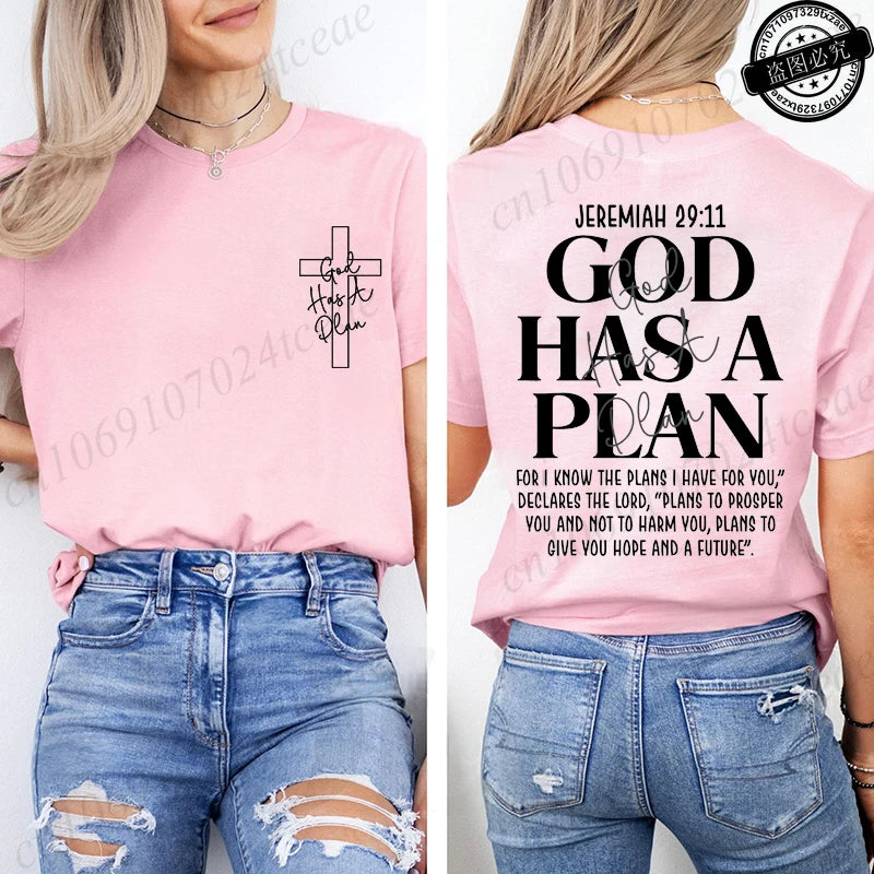 God Has a Plan Christian Women's T-Shirt | Retro Cross Graphic Tee