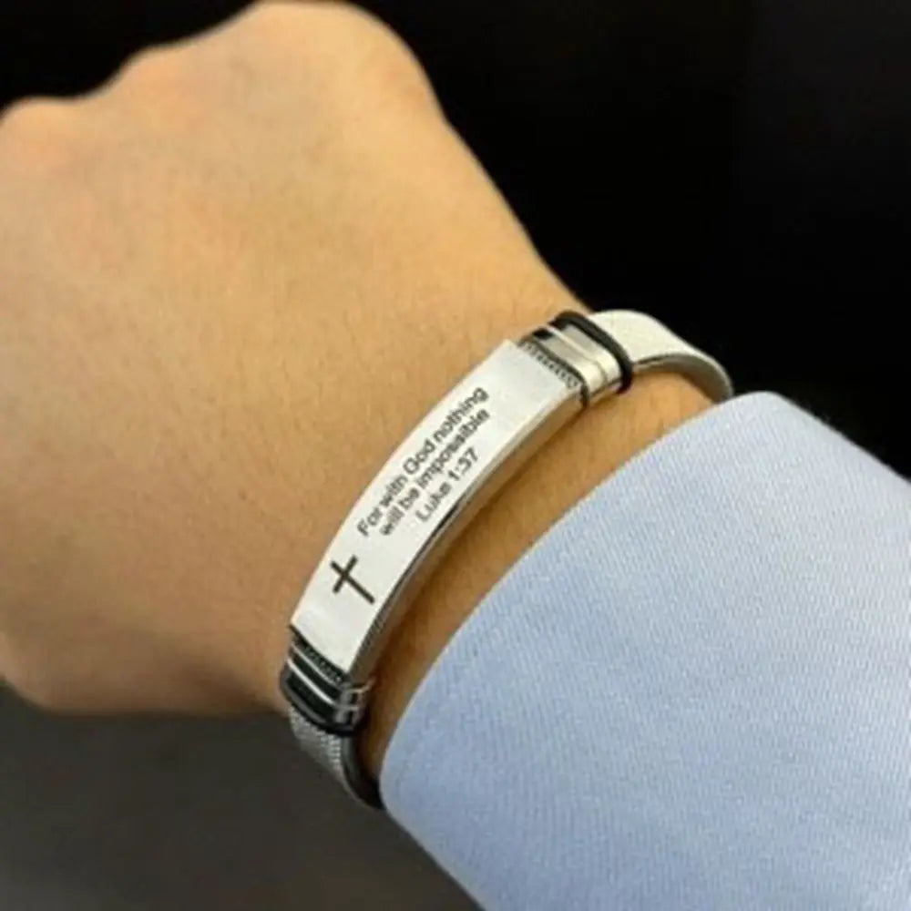 Bible Verse Cross Bracelet | Stainless Steel Inspirational Jewelry