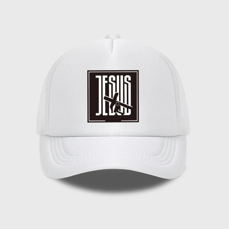 Jesus Cross-Print Mesh Trucker Hat | Unisex Christian Cap