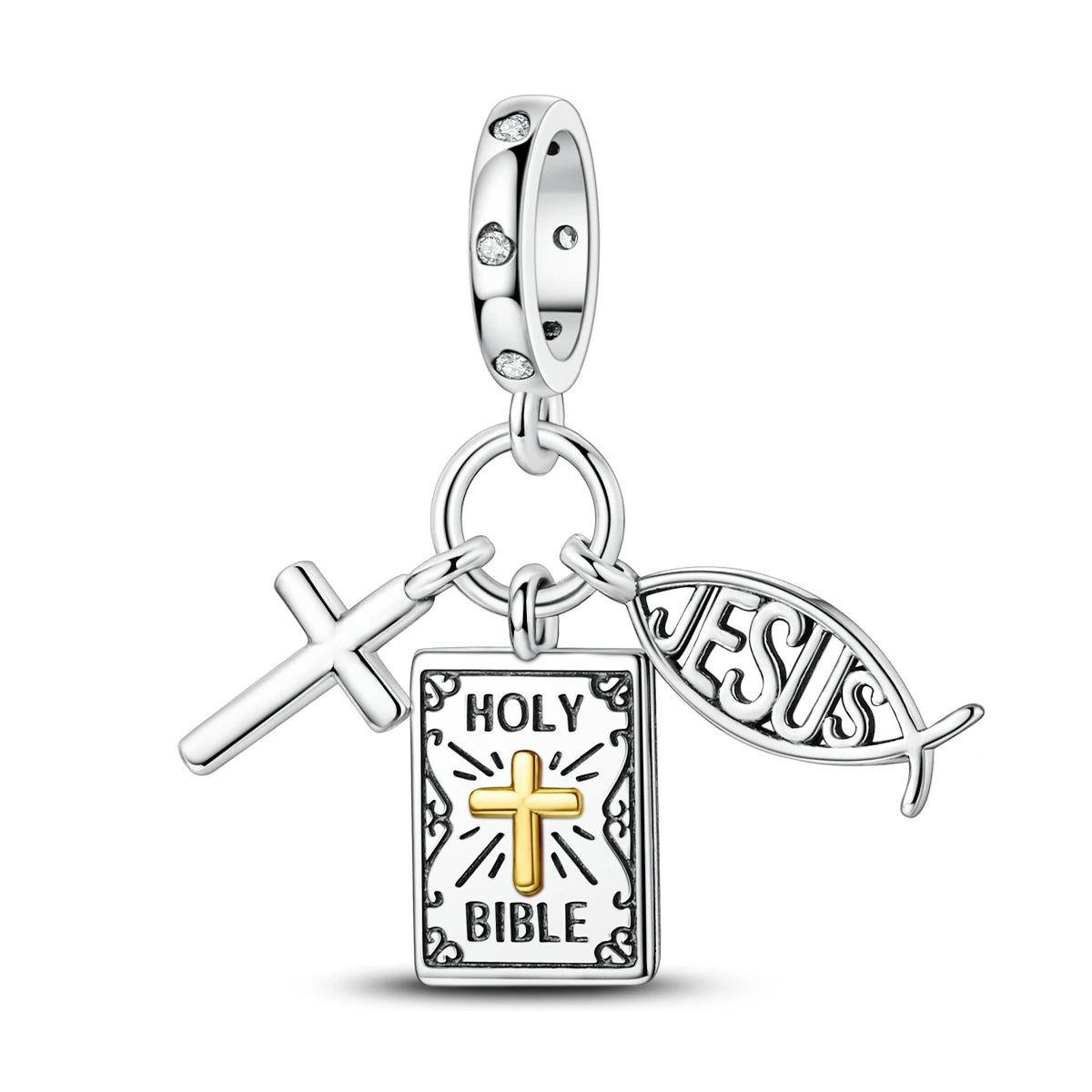925 Silver Bible Cross Jesus Charm Pendant for Bracelets