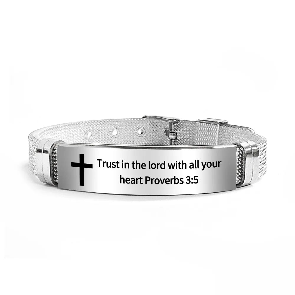 Bible Verse Cross Bracelet | Stainless Steel Inspirational Jewelry