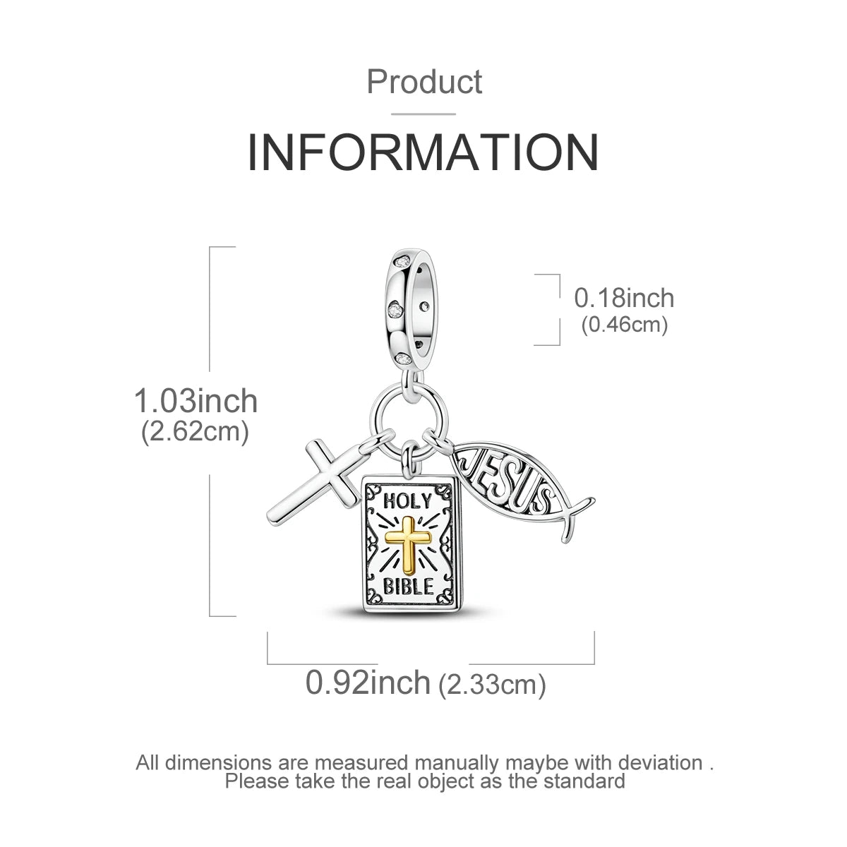 925 Silver Bible Cross Jesus Charm Pendant for Bracelets