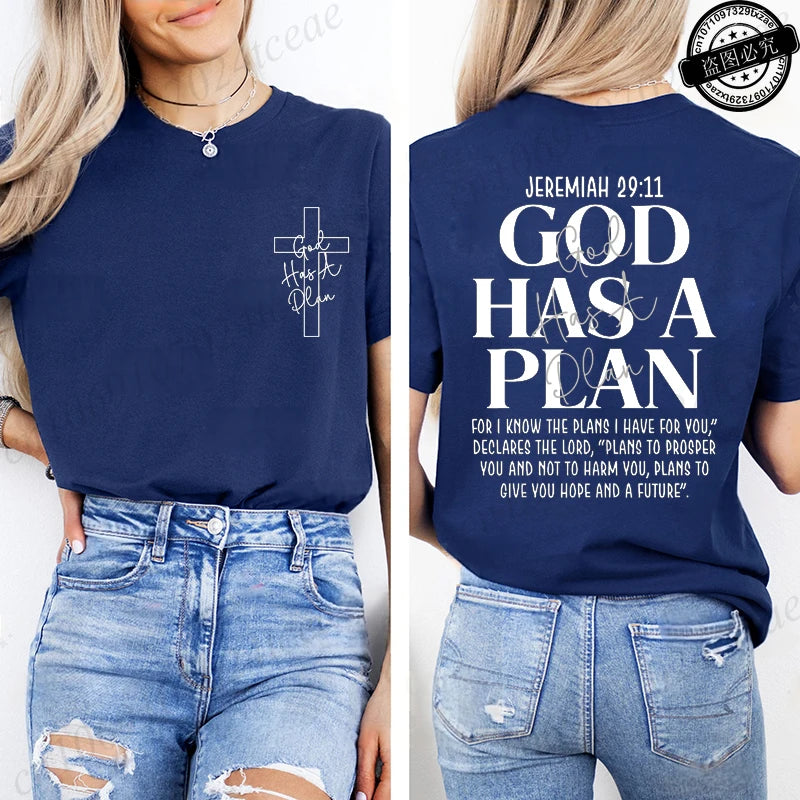 God Has a Plan Christian Women's T-Shirt | Retro Cross Graphic Tee