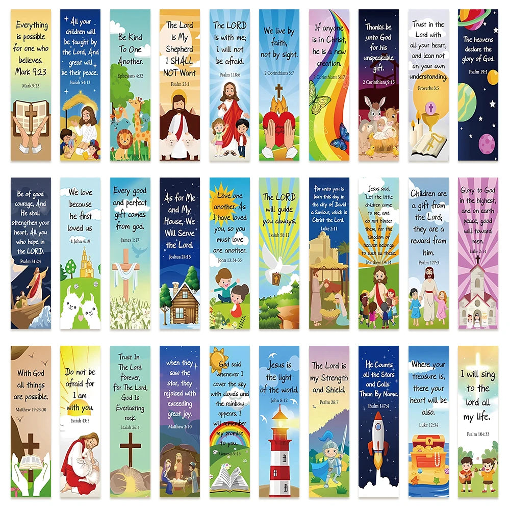Bible Verse Church Bookmarks Set (30pcs) | Christian Reading Markers