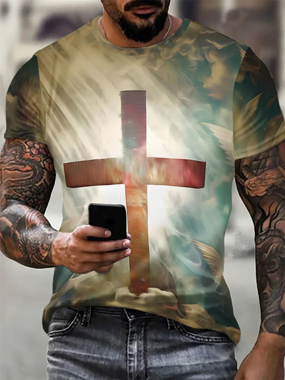 Gothic Jesus Christ Cross 3D Printed Christian T-Shirt
