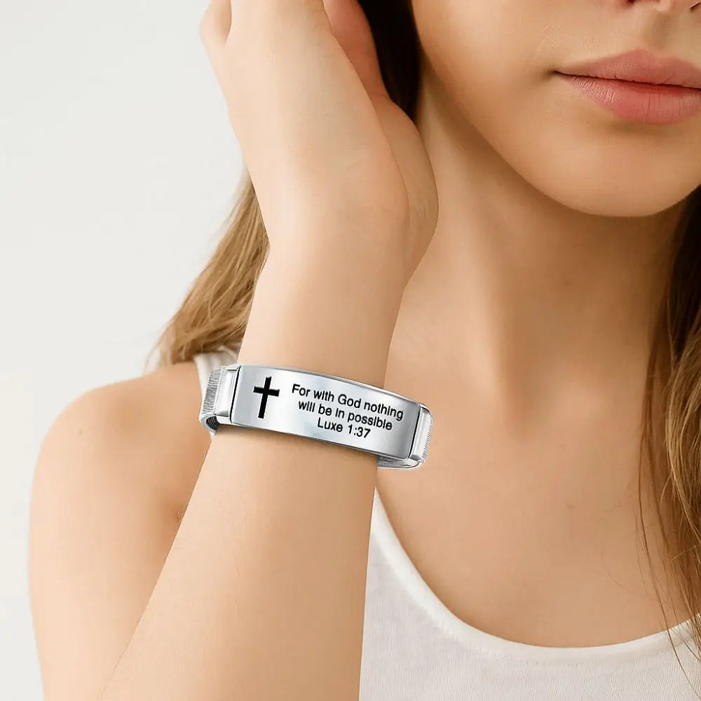 Bible Verse Cross Bracelet | Stainless Steel Inspirational Jewelry