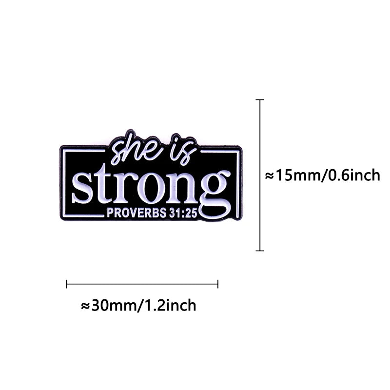 She Is Strong Proverbs 31:25 Enamel Pin | Christian Brooch Badge