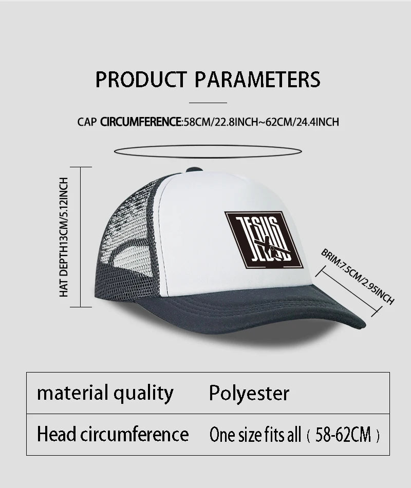 Jesus Cross-Print Mesh Trucker Hat | Unisex Christian Cap