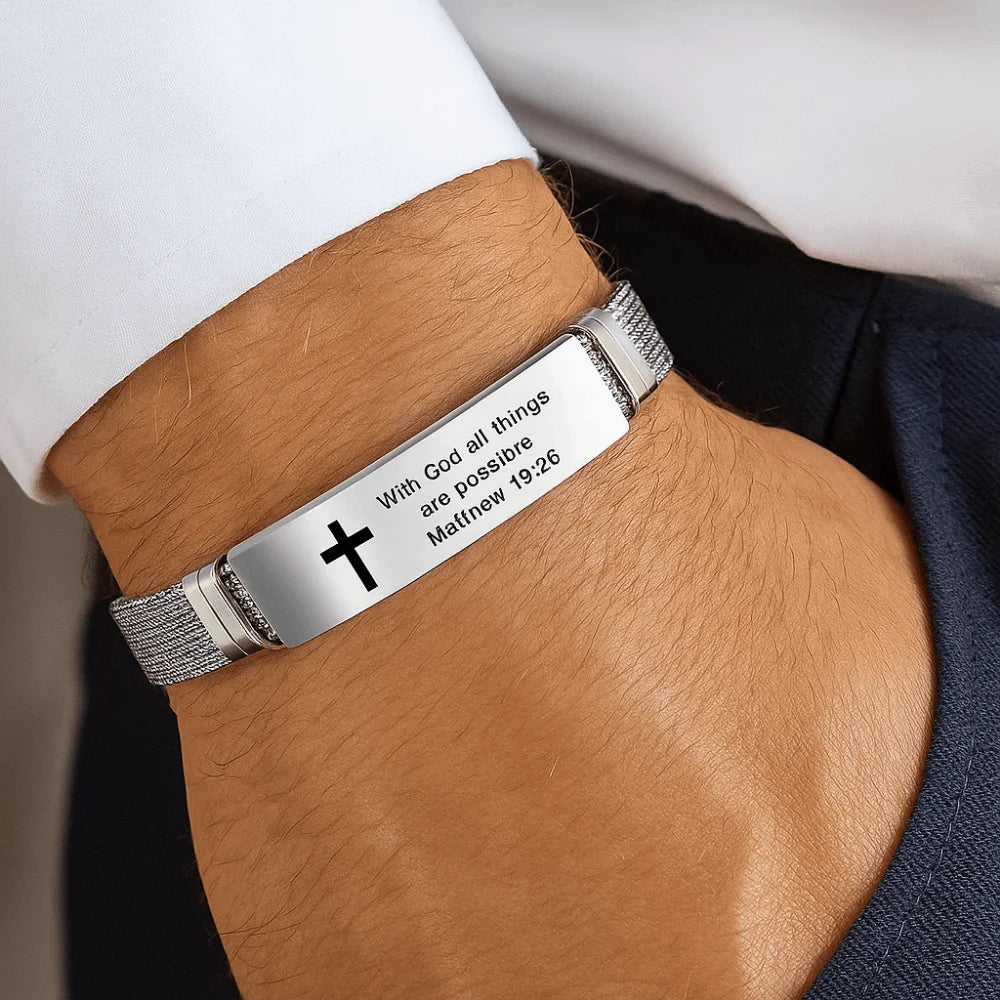Bible Verse Cross Bracelet | Stainless Steel Inspirational Jewelry
