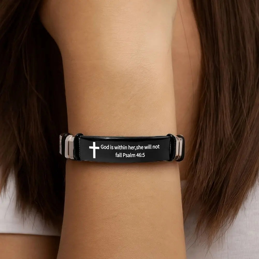 Bible Verse Cross Bracelet | Stainless Steel Inspirational Jewelry