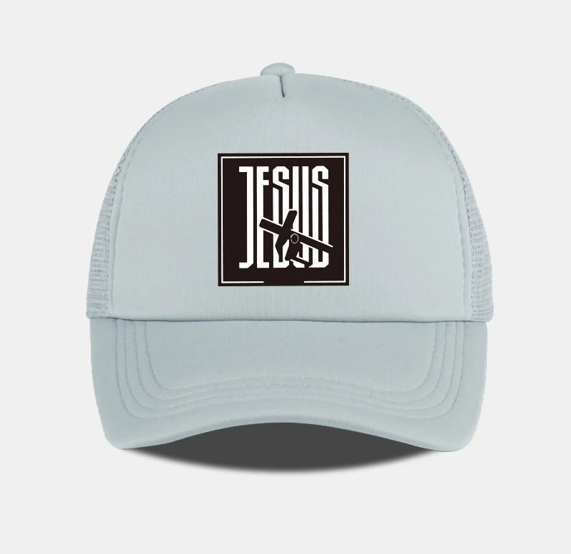Jesus Cross-Print Mesh Trucker Hat | Unisex Christian Cap
