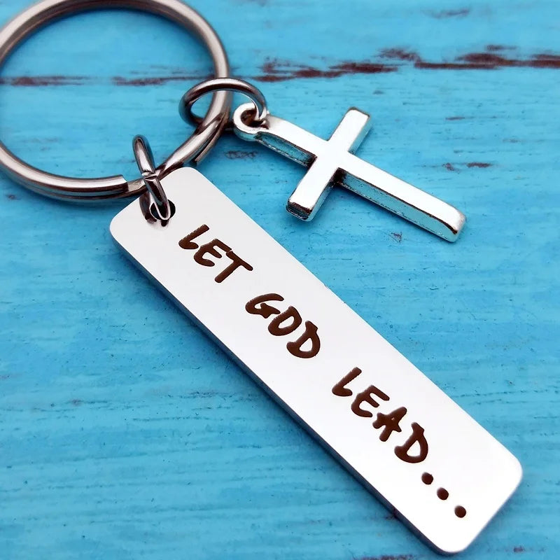 Let God Lead Christian Cross Keychain