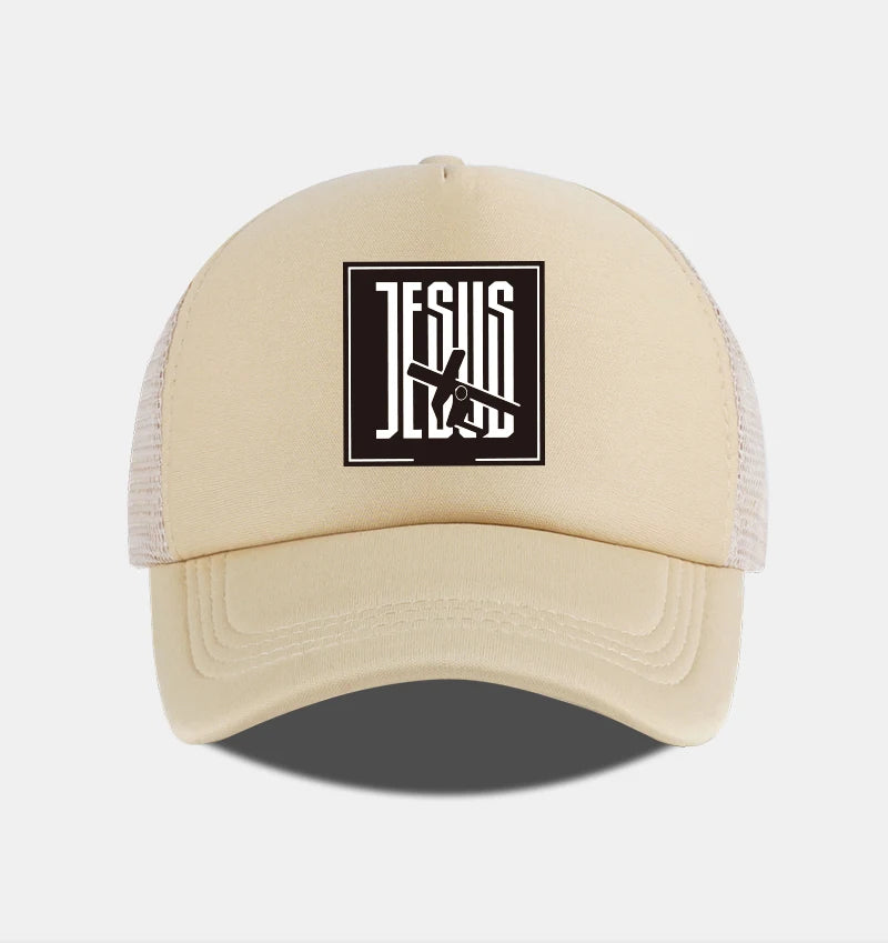 Jesus Cross-Print Mesh Trucker Hat | Unisex Christian Cap