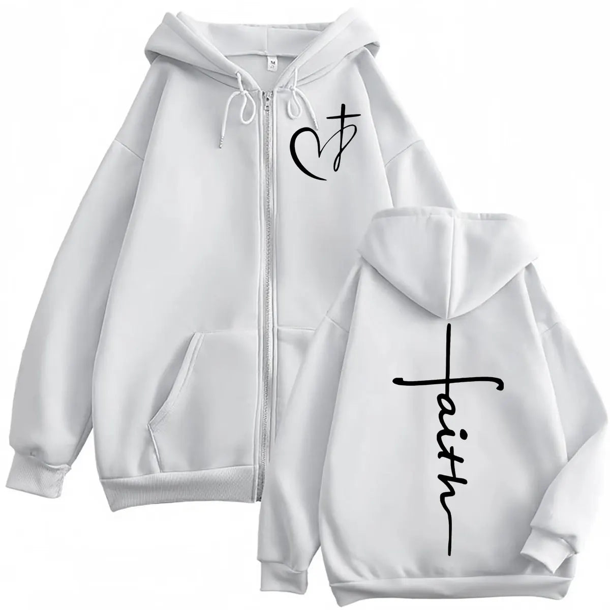 Faith Over Fear Christian Zip-Up Hoodie | Heart Cross Print