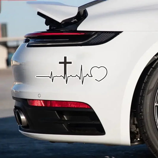 Christian Cross Heartbeat Vinyl Sticker