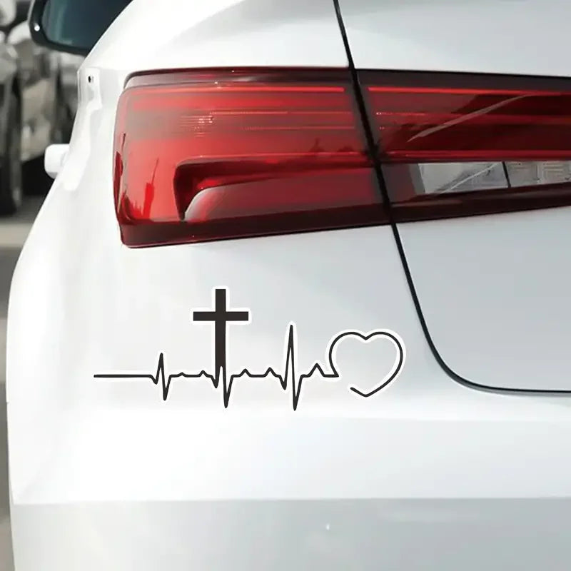 Christian Cross Heartbeat Vinyl Sticker