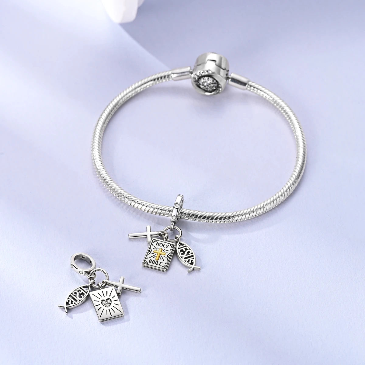 925 Silver Bible Cross Jesus Charm Pendant for Bracelets