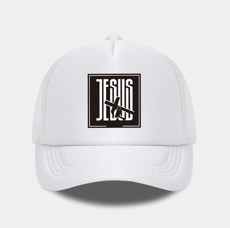 Jesus Cross-Print Mesh Trucker Hat | Unisex Christian Cap