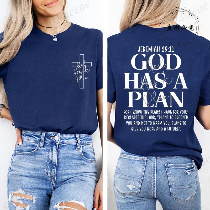 God Has a Plan Christian Women's T-Shirt | Retro Cross Graphic Tee