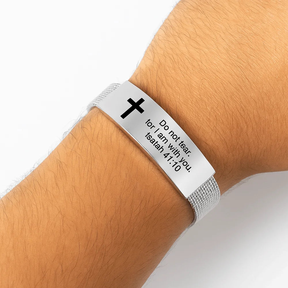 Bible Verse Cross Bracelet | Stainless Steel Inspirational Jewelry