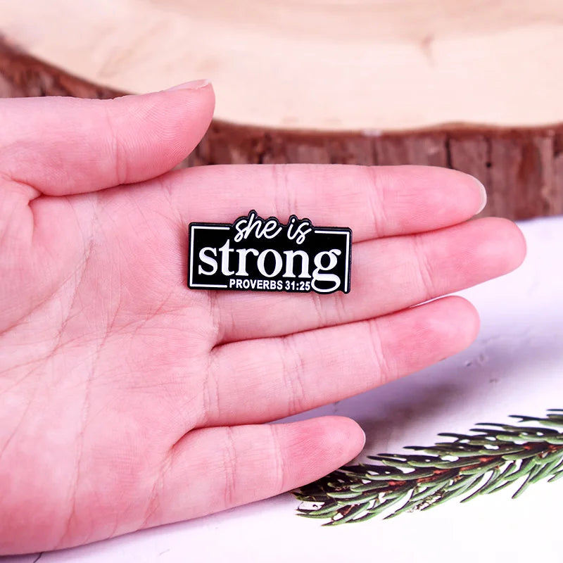 She Is Strong Proverbs 31:25 Enamel Pin | Christian Brooch Badge
