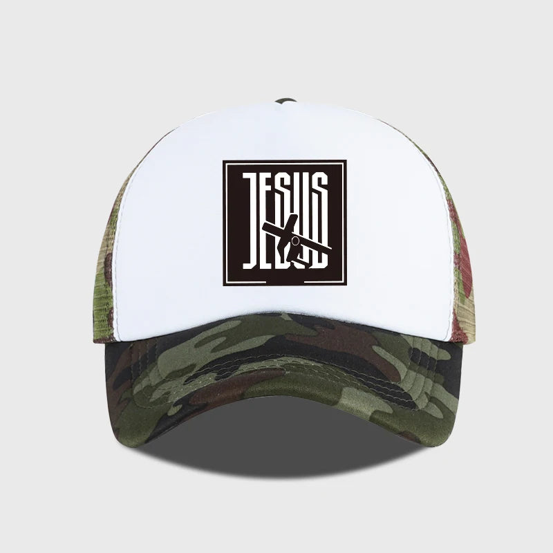 Jesus Cross-Print Mesh Trucker Hat | Unisex Christian Cap