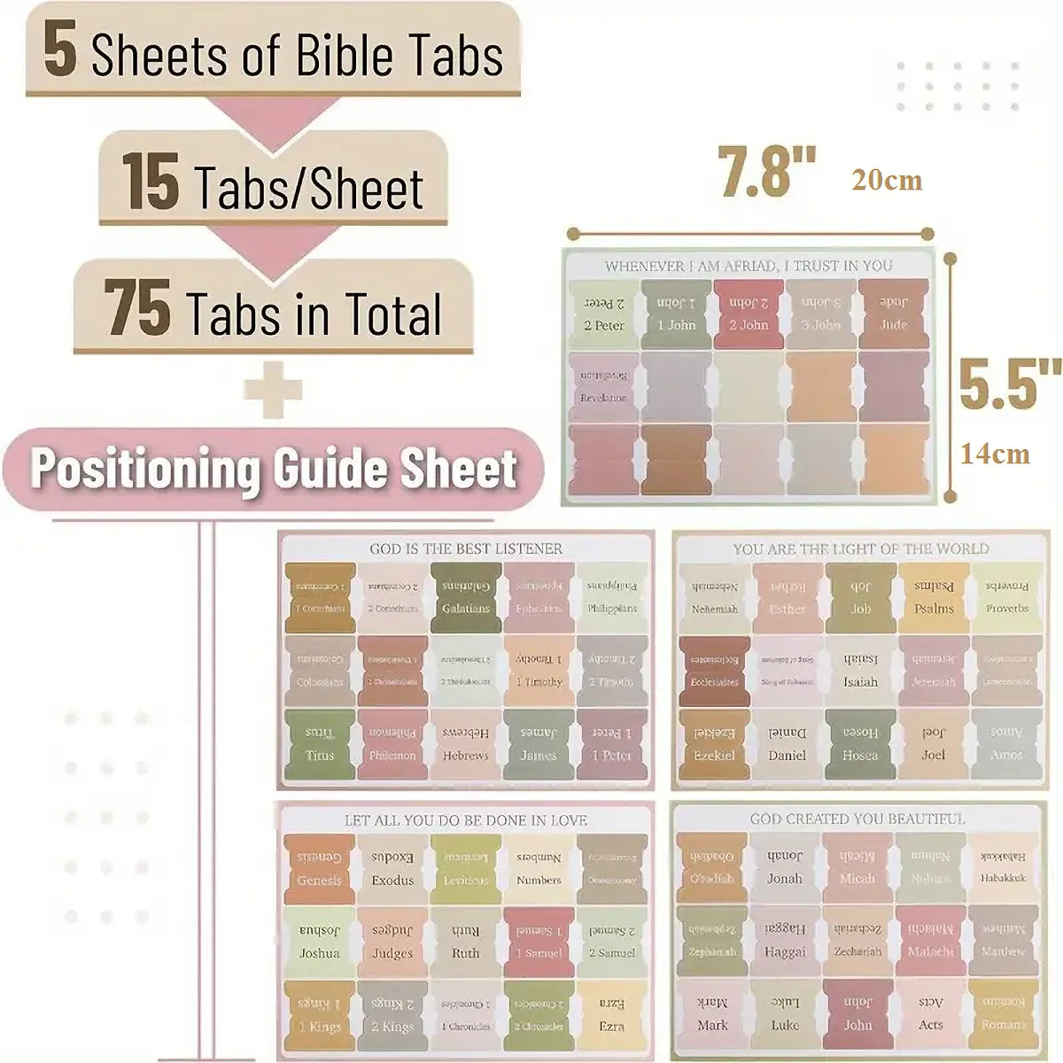 Boho Laminated Bible Tabs Set (75 Tabs) | Scripture Index Tabs
