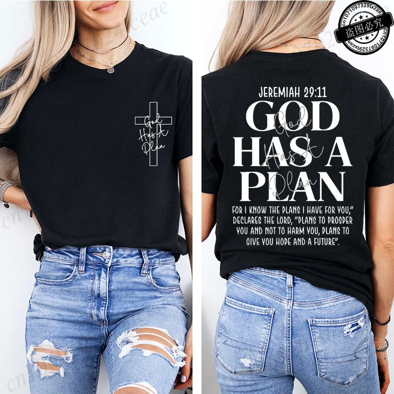 God Has a Plan Christian Women's T-Shirt | Retro Cross Graphic Tee