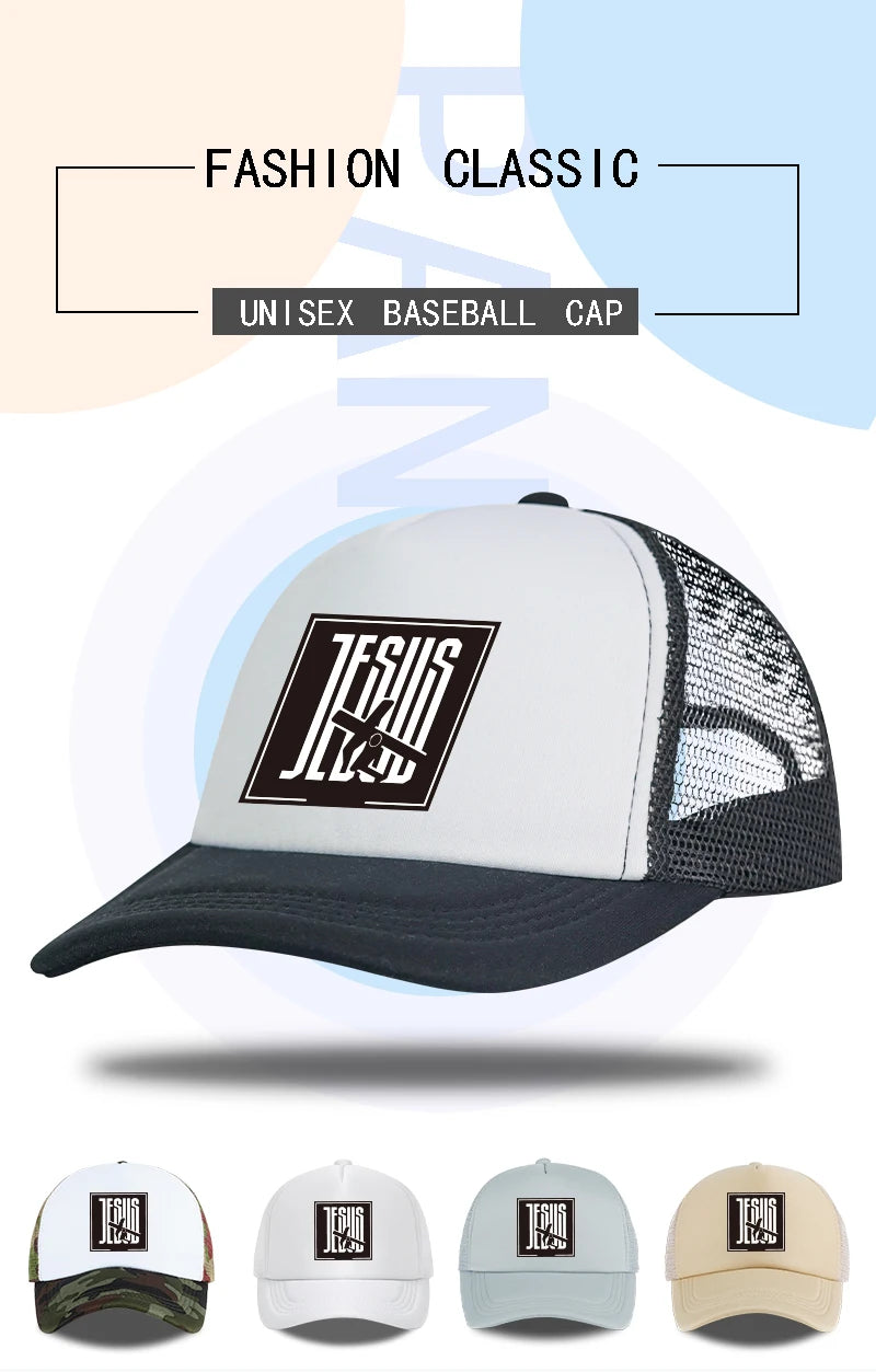 Jesus Cross-Print Mesh Trucker Hat | Unisex Christian Cap