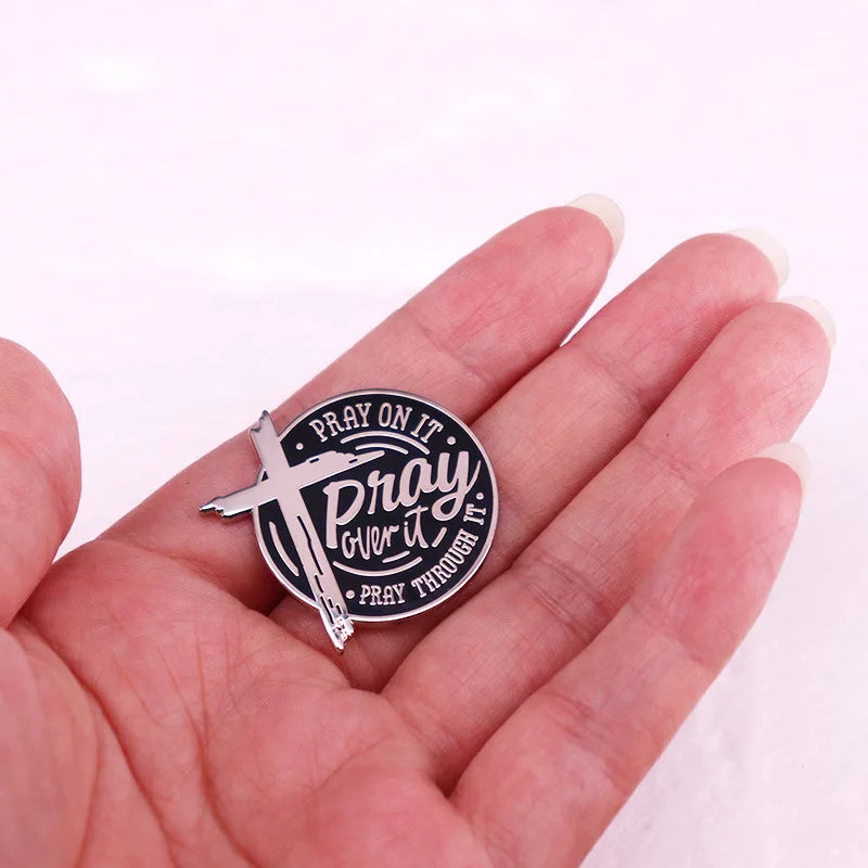 Pray On It Christian Cross Enamel Pin