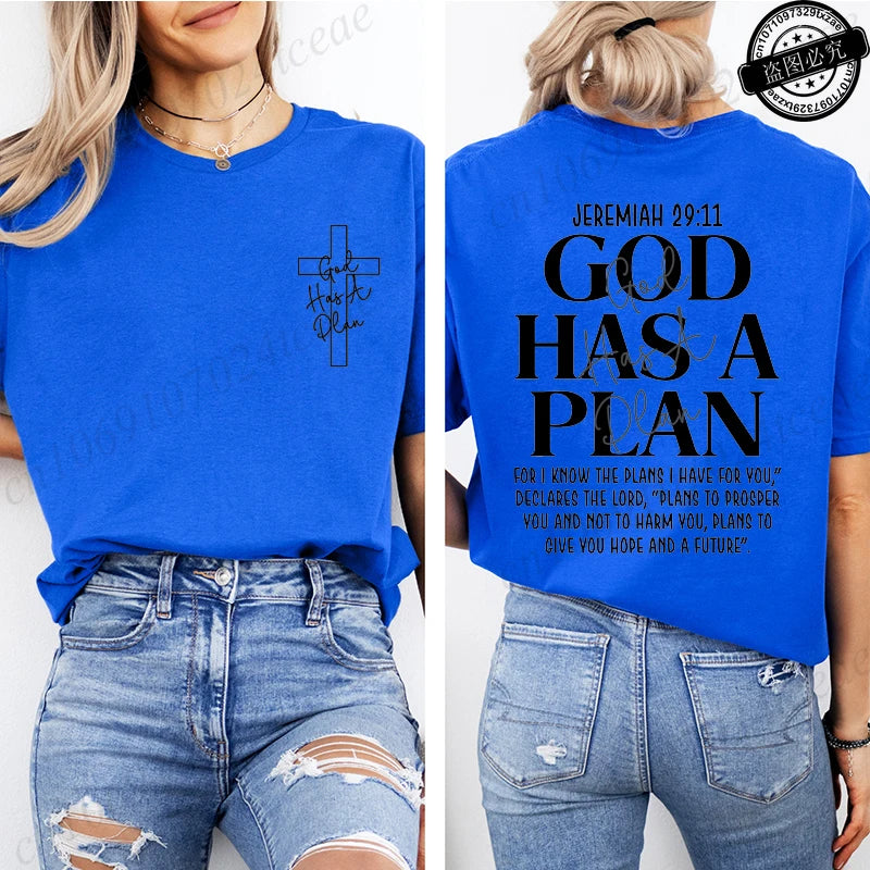 God Has a Plan Christian Women's T-Shirt | Retro Cross Graphic Tee