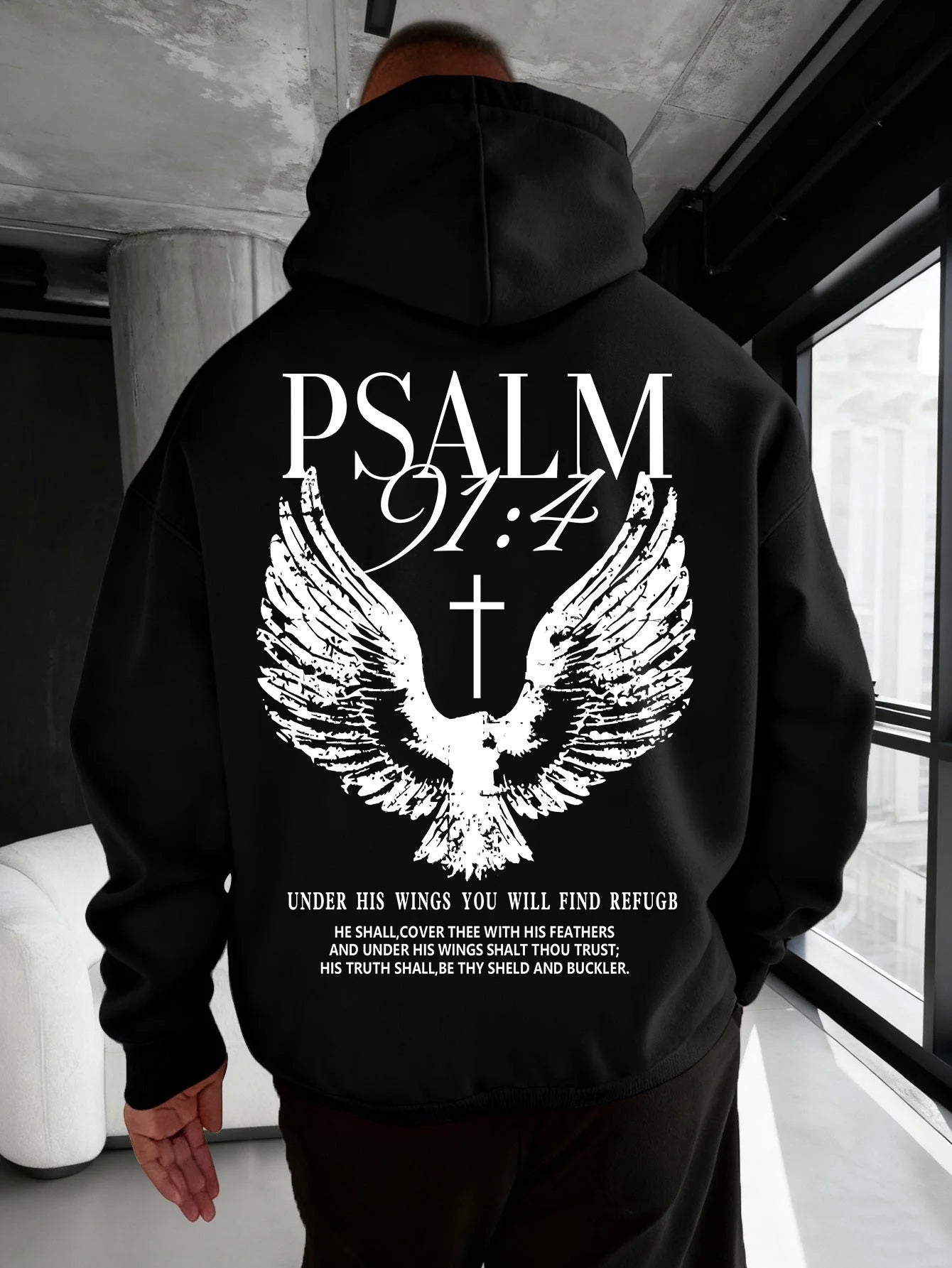 Psalm 91:4 Christian Hoodie Sweatshirt | Bible Verse Print