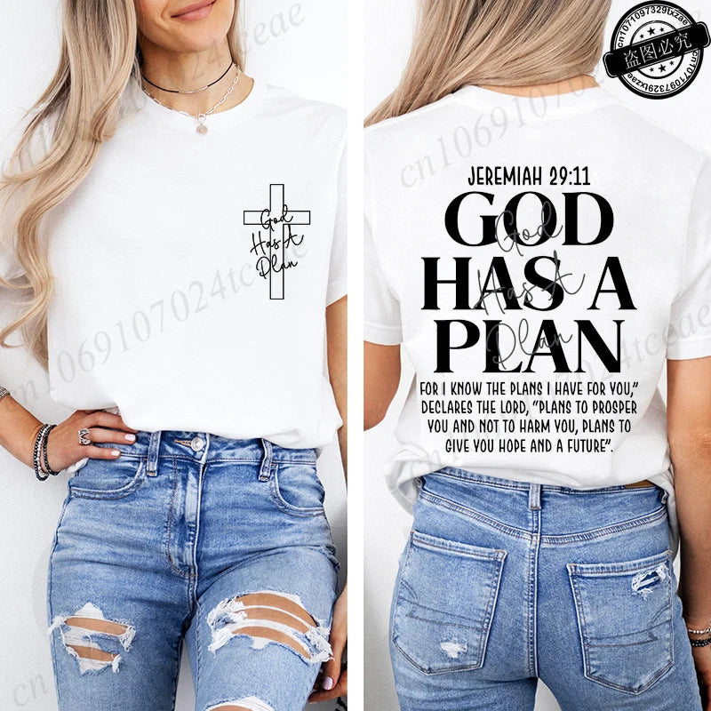 God Has a Plan Christian Women's T-Shirt | Retro Cross Graphic Tee