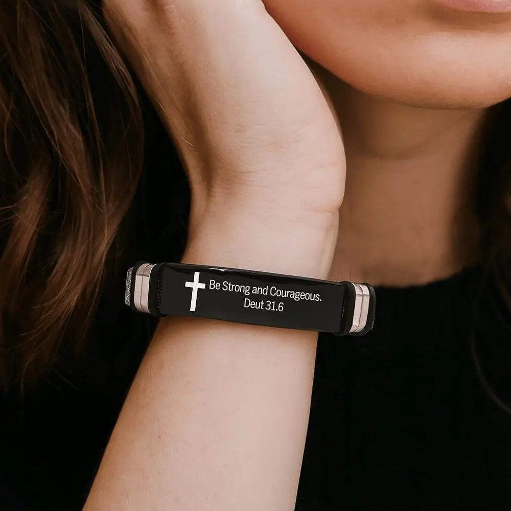 Bible Verse Cross Bracelet | Stainless Steel Inspirational Jewelry