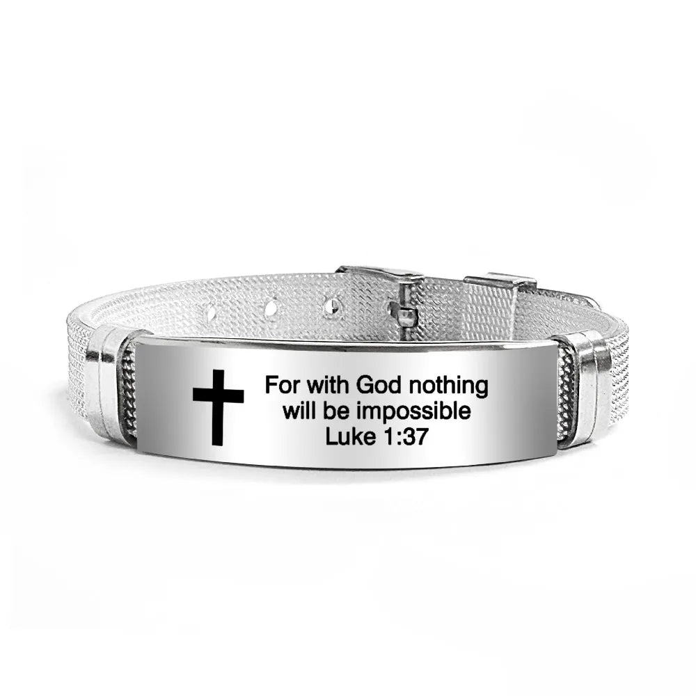Bible Verse Cross Bracelet | Stainless Steel Inspirational Jewelry