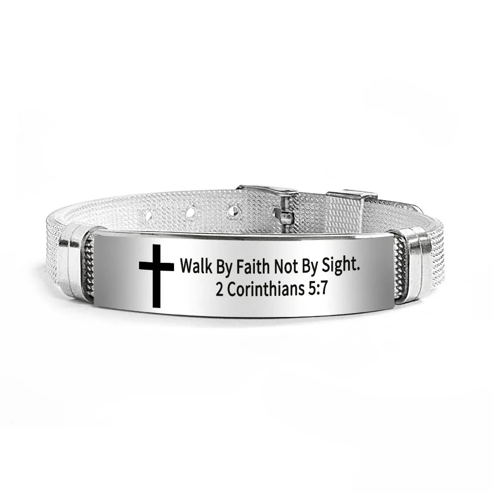 Bible Verse Cross Bracelet | Stainless Steel Inspirational Jewelry
