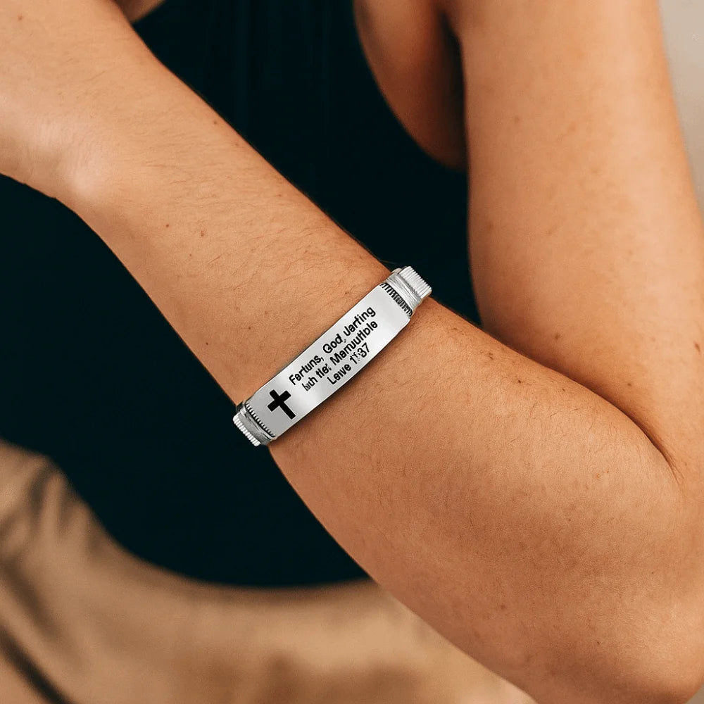 Bible Verse Cross Bracelet | Stainless Steel Inspirational Jewelry