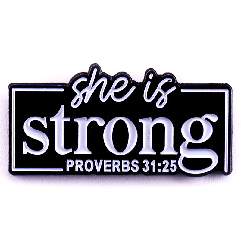 She Is Strong Proverbs 31:25 Enamel Pin | Christian Brooch Badge