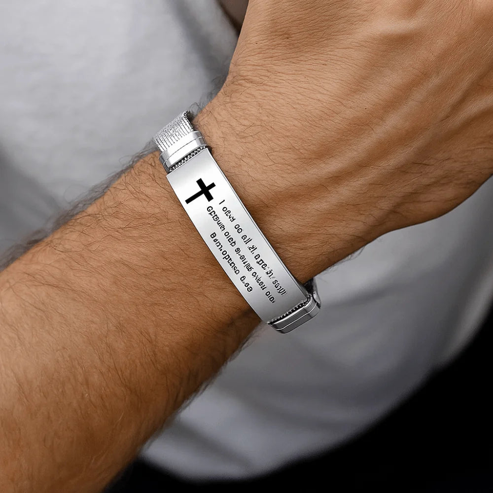 Bible Verse Cross Bracelet | Stainless Steel Inspirational Jewelry