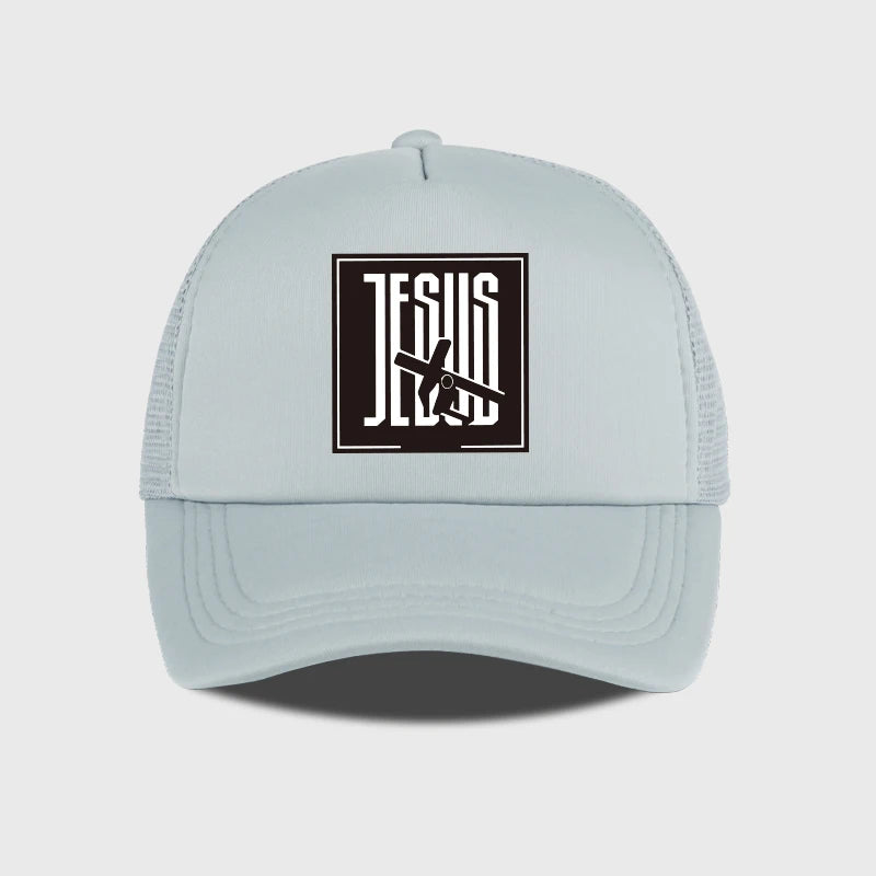Jesus Cross-Print Mesh Trucker Hat | Unisex Christian Cap