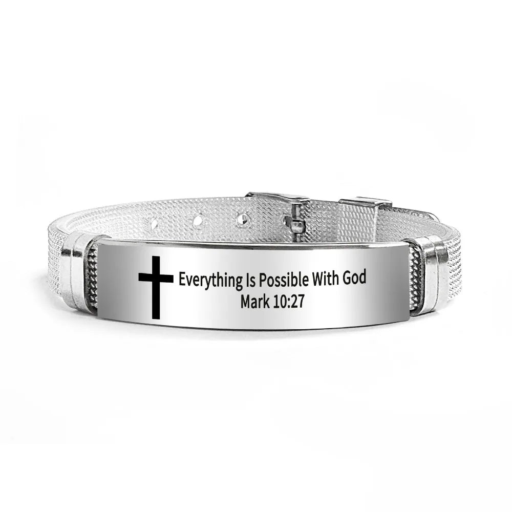 Bible Verse Cross Bracelet | Stainless Steel Inspirational Jewelry