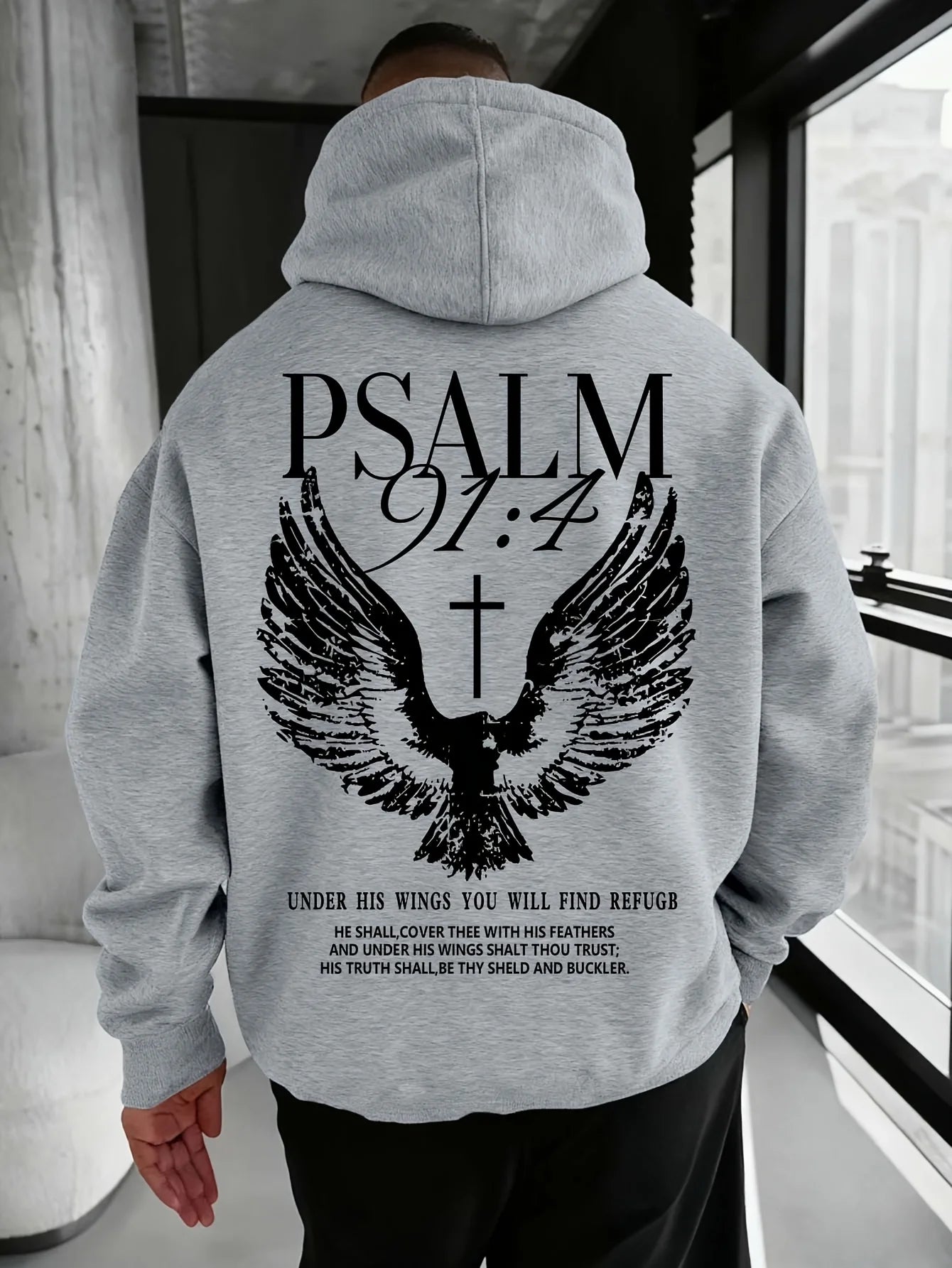 Psalm 91:4 Christian Hoodie Sweatshirt | Bible Verse Print