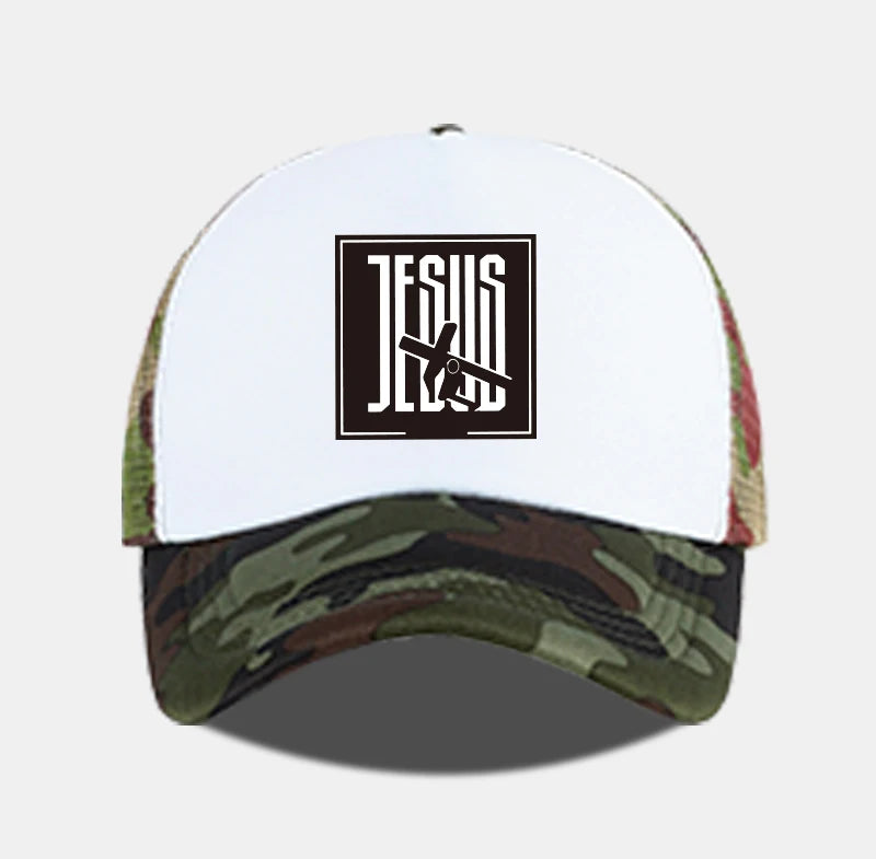 Jesus Cross-Print Mesh Trucker Hat | Unisex Christian Cap