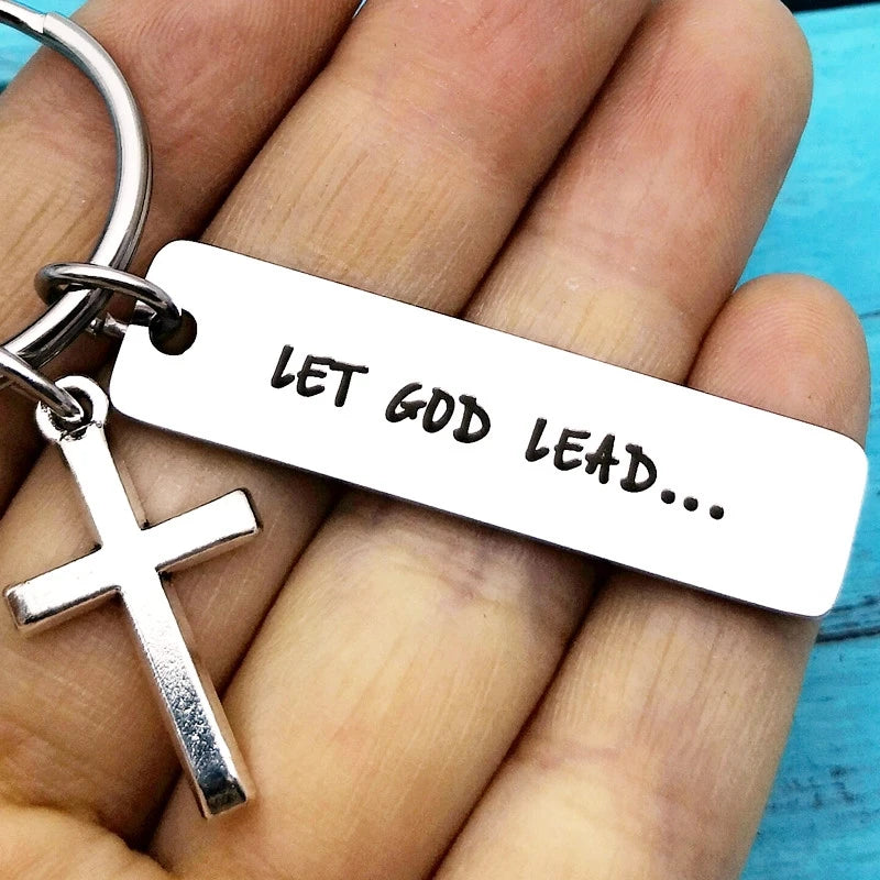 Let God Lead Christian Cross Keychain