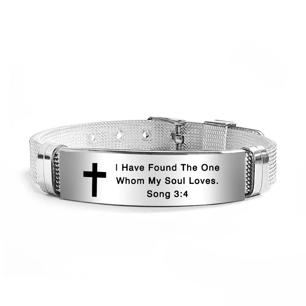 Bible Verse Cross Bracelet | Stainless Steel Inspirational Jewelry