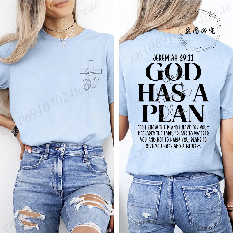 God Has a Plan Christian Women's T-Shirt | Retro Cross Graphic Tee