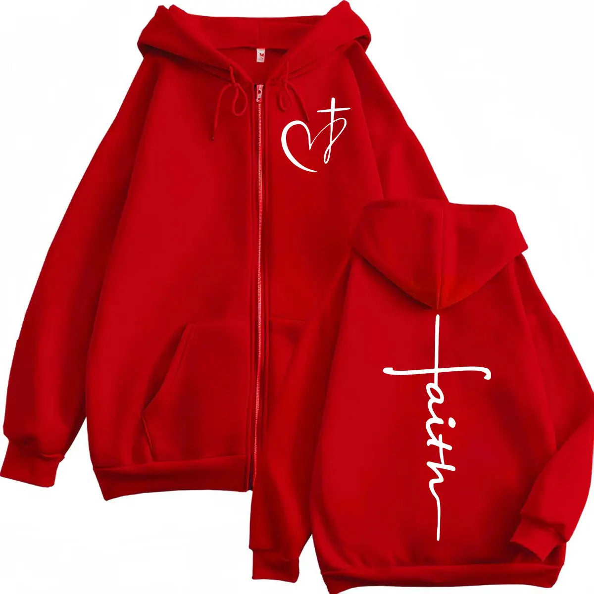 Faith Over Fear Christian Zip-Up Hoodie | Heart Cross Print