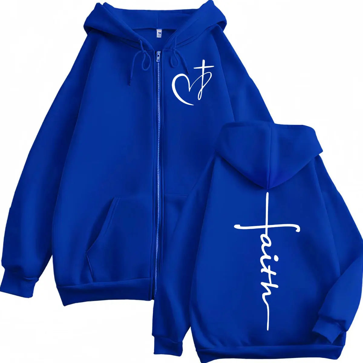 Faith Over Fear Christian Zip-Up Hoodie | Heart Cross Print